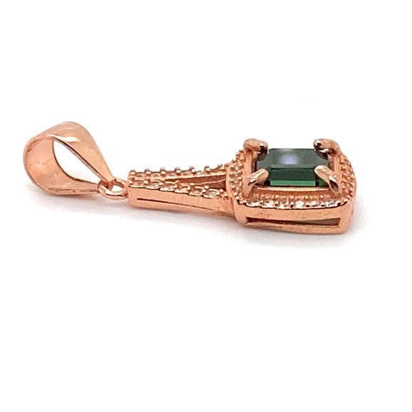 Green Tourmaline 1.20ct Rose Gold Silver Pendant - Picture 6 of 7